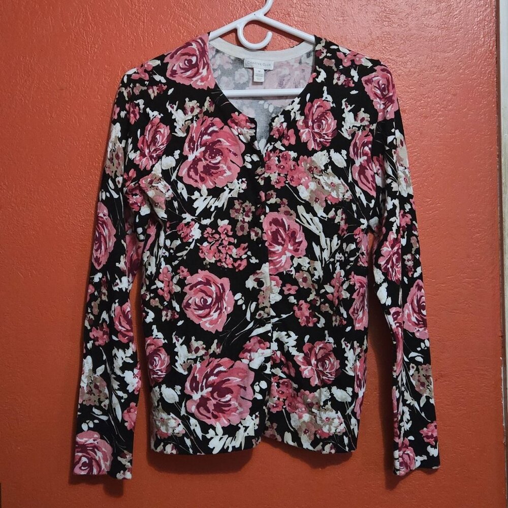 Charter Club Women's Floral Button-Front Cardigan – Size M